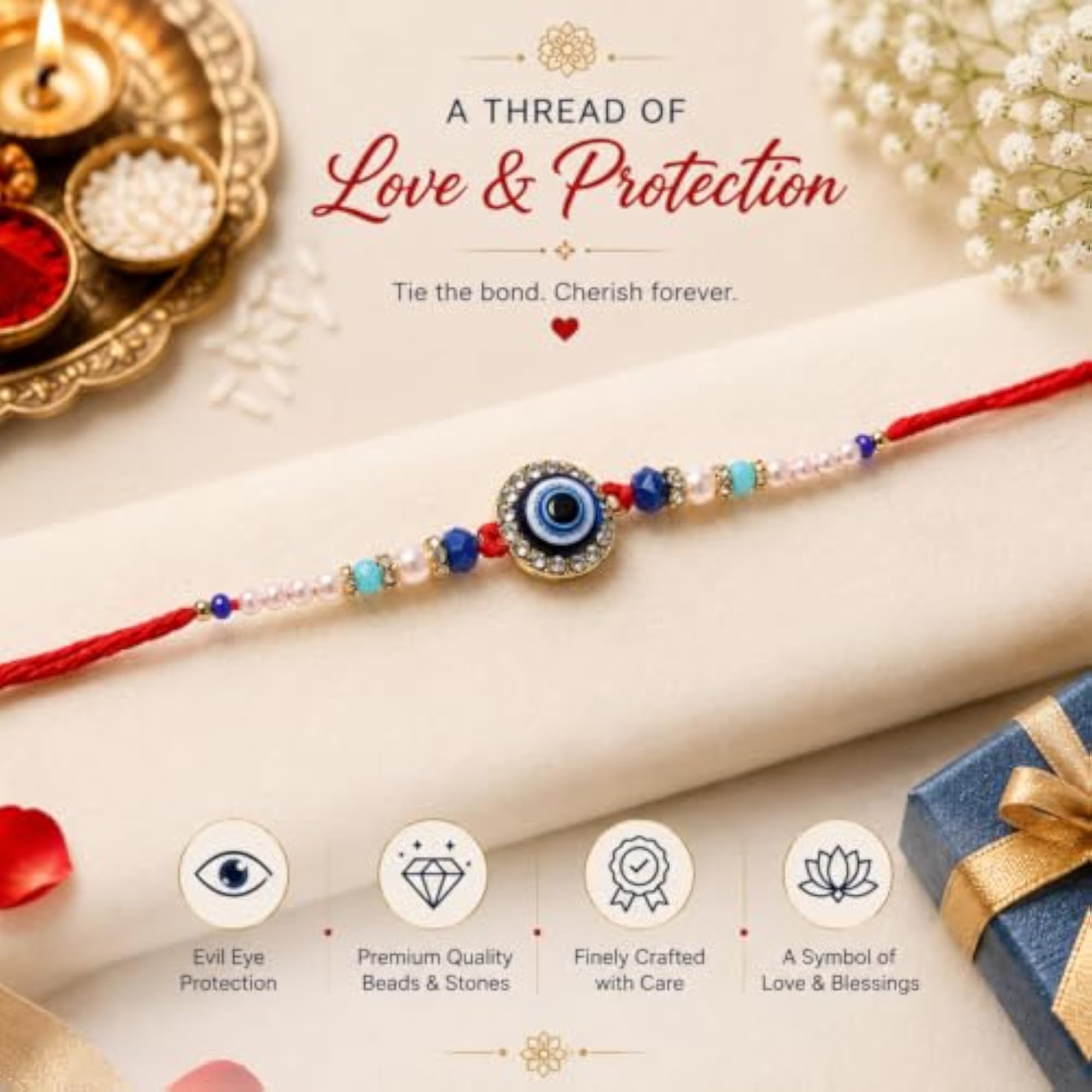 Evil Eye Protection Blue Charm Rakhi Set of 10